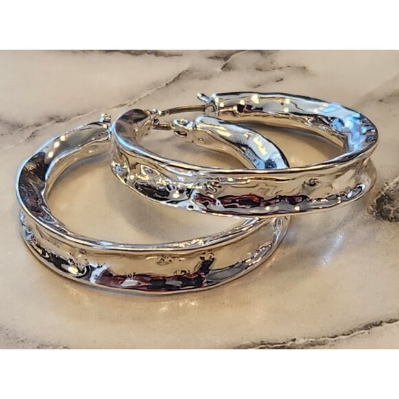 Dana Buchman Silver-Tone Hammered Hoop Earrings - Picture 5 of 5